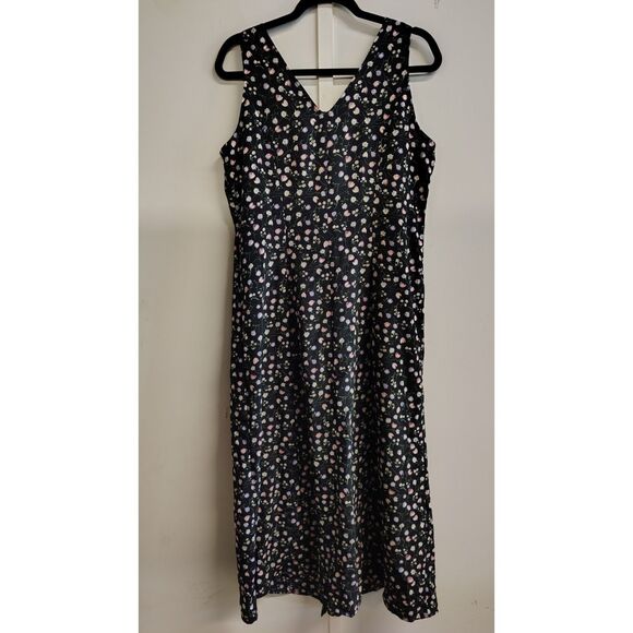 Vintage Christy Lyn Women's Black Floral V-Neck Sleeveless Maxi Dress Size 9/10 - Picture 2 of 5